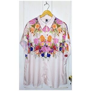 Shein Curve size 4XL : pastel pink colorful floral short sleeve button up shirt